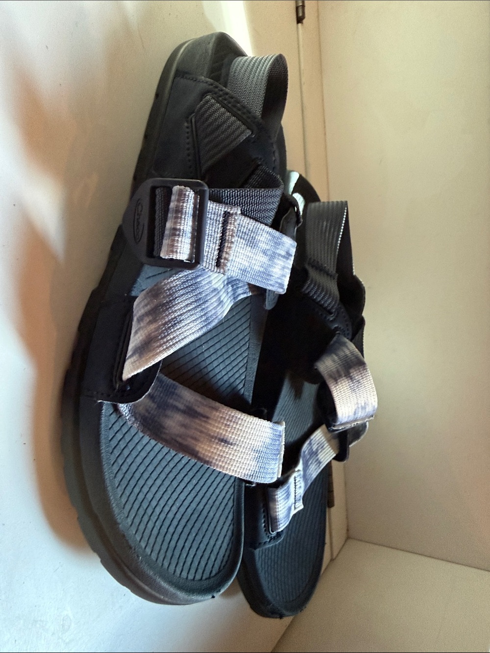 Chaco Black Sandals with Blue Tie-Dye Straps